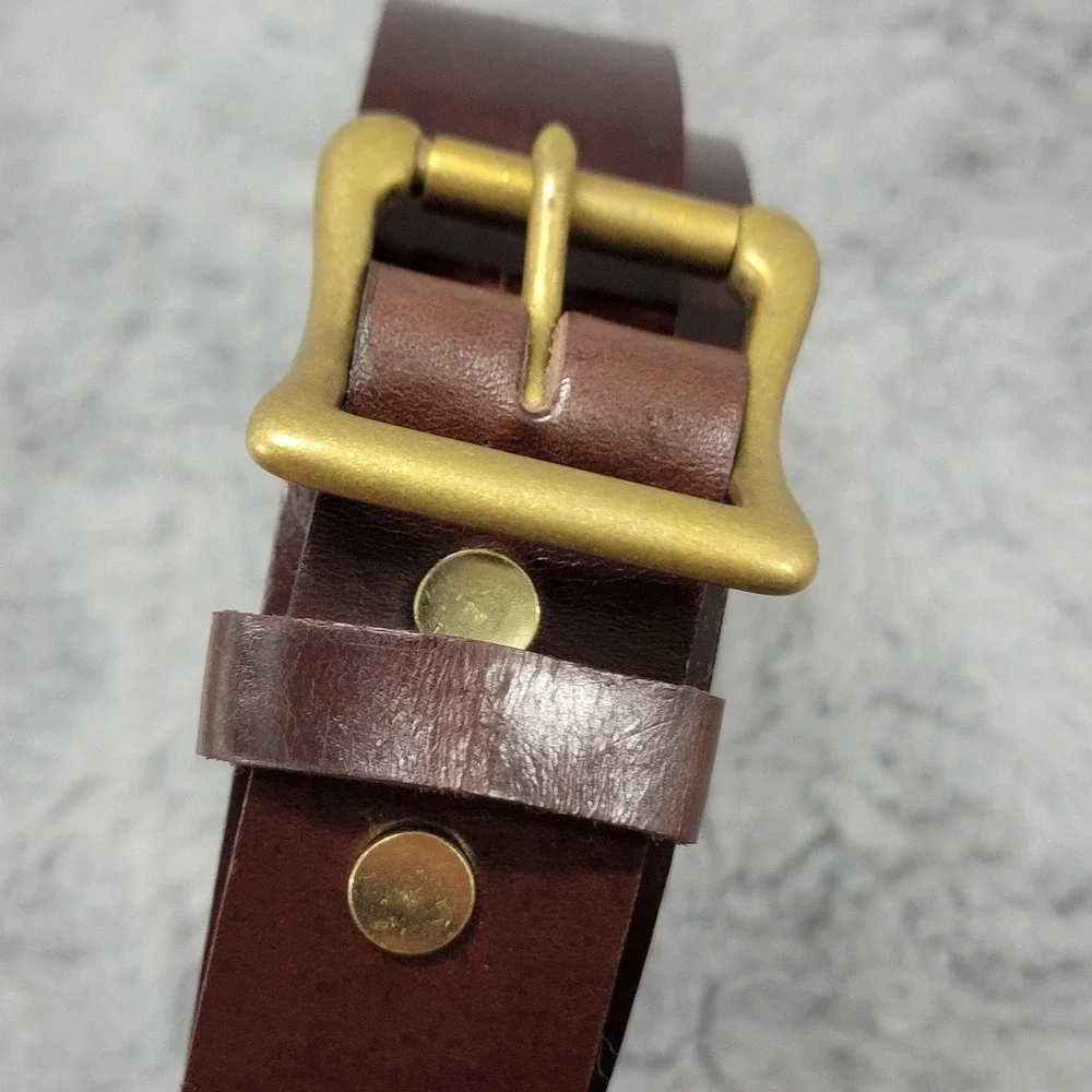 Unmarked 7 Lucky Belt Mens 36 Brown Cowhide Leather Dress Brass Buckle Huckberry